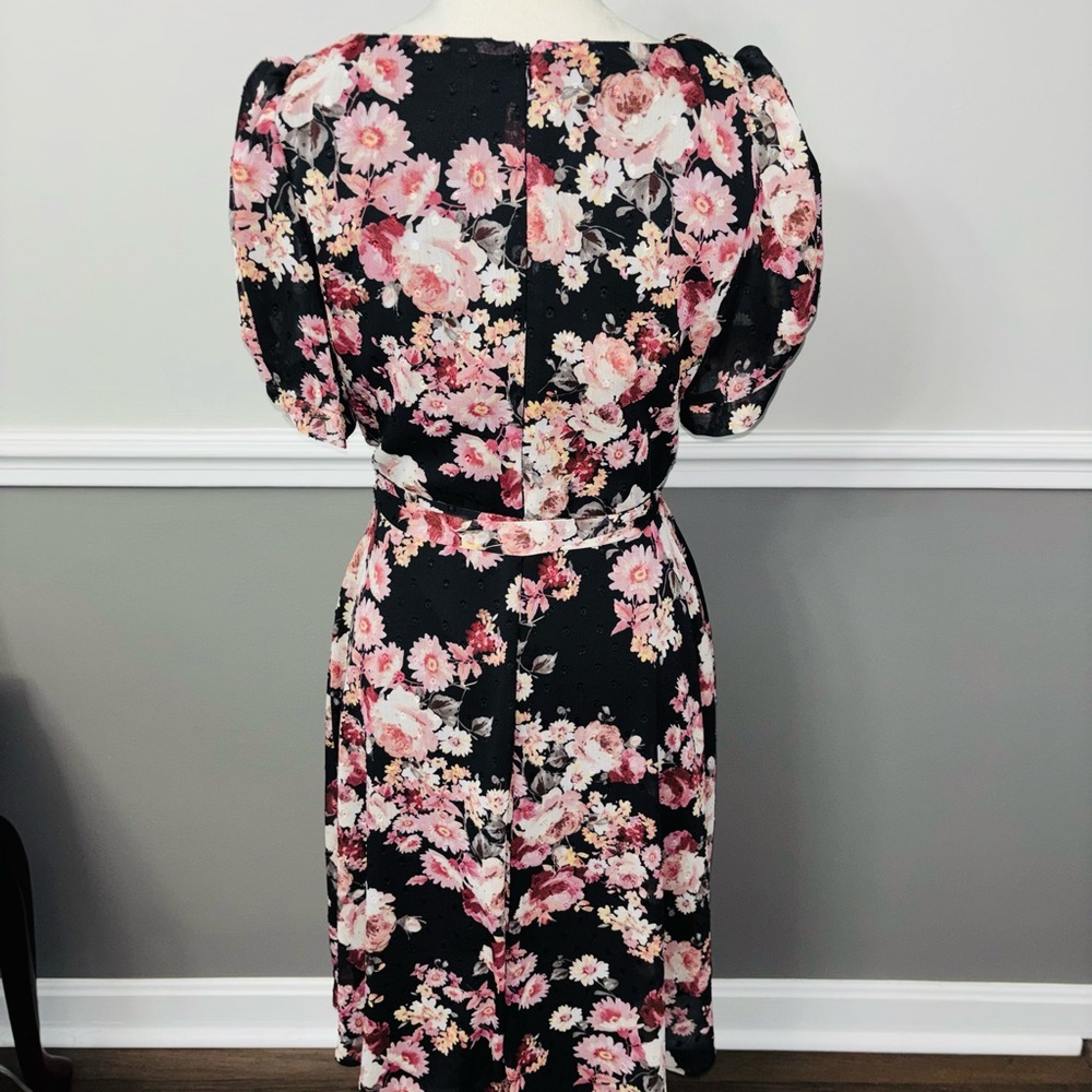 Connected Apparel Black Floral Midi Dress - Picture 3 of 9